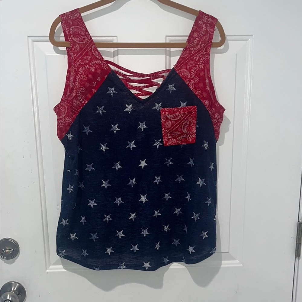 Red/Blue Star Patterned mixed media Women's Top